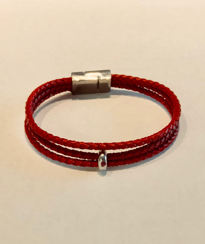 Mens Red Leather Cord Bracelet 3 strand