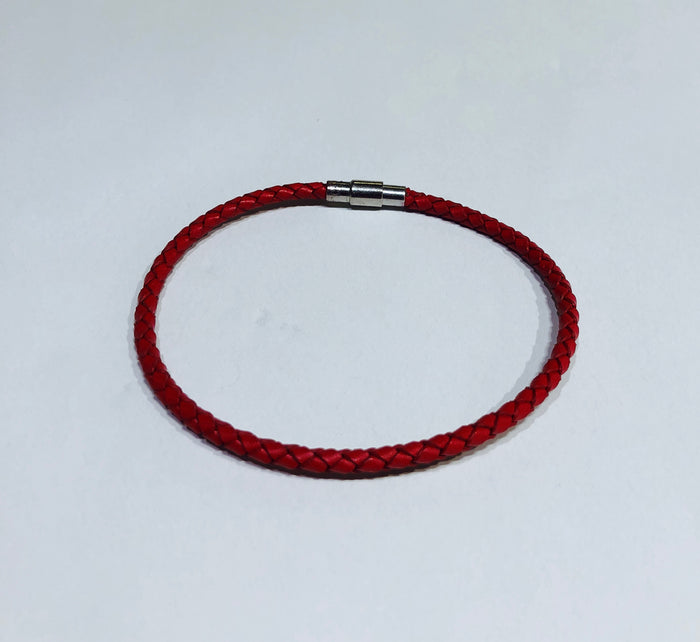 Mens Red Leather Cord Bracelet 3 strand