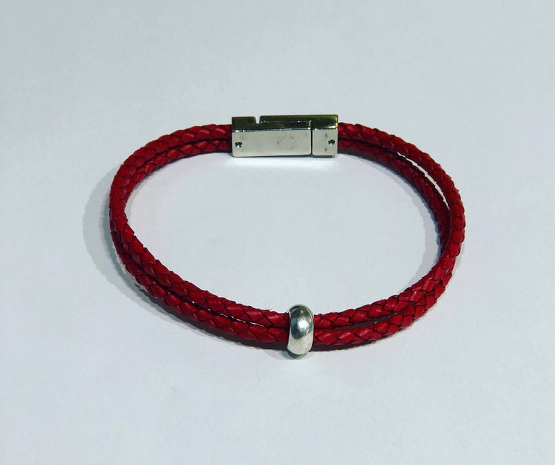 Mens Red Leather Cord Bracelet 3 strand