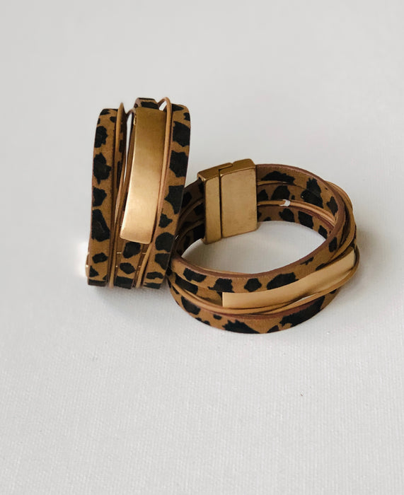 Multi Strand Leopard Print Bracelet Matte Gold