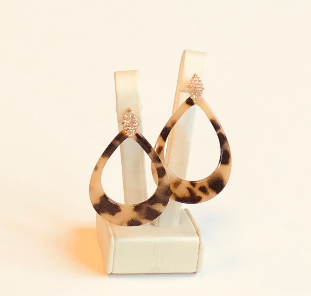 Tortoise Shell and Stone Earrings  Dark