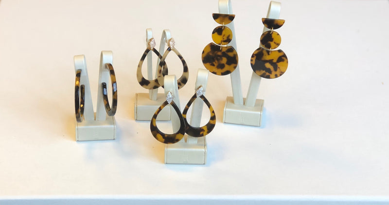 Tortoise Shell  and Stone Earrings  Light